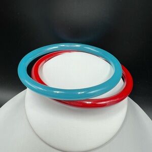 Pair Of Art Glass Bangle Bracelets Slim Stackable Layering Indie Bohemian
